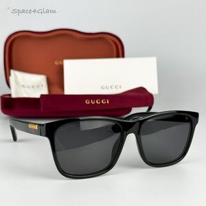 Gucci Women Sunglasses Black Grey Anti-Reflective Square GG0746S LOGO 001 NEW